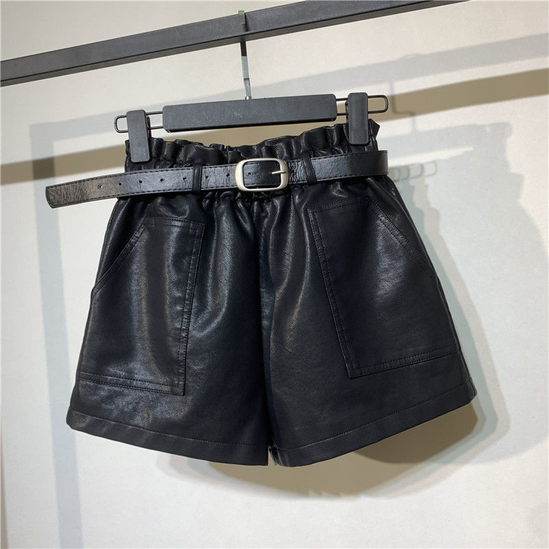 Coco Faux Leather High Waist Belted Shorts Shorts 2 / Black / S