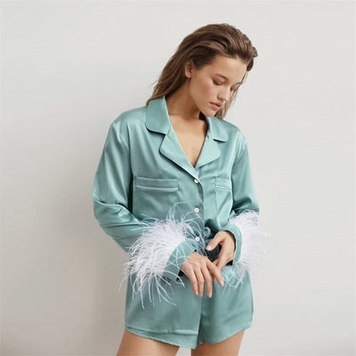 Coco So Much Luxe Feather satin Set Sleepwear & Loungewear Green / M