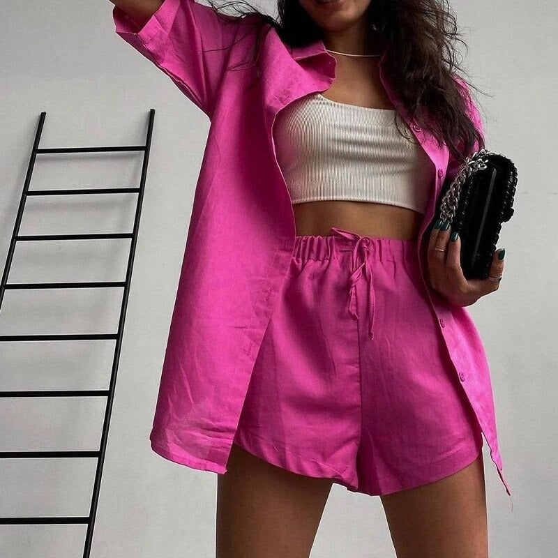 Coco Living Leisurely Cotton Two Piece Shorts Set Sleepwear & Loungewear Pink / S