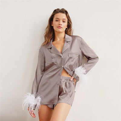 Coco So Much Luxe Feather satin Set Sleepwear & Loungewear Taupe / M