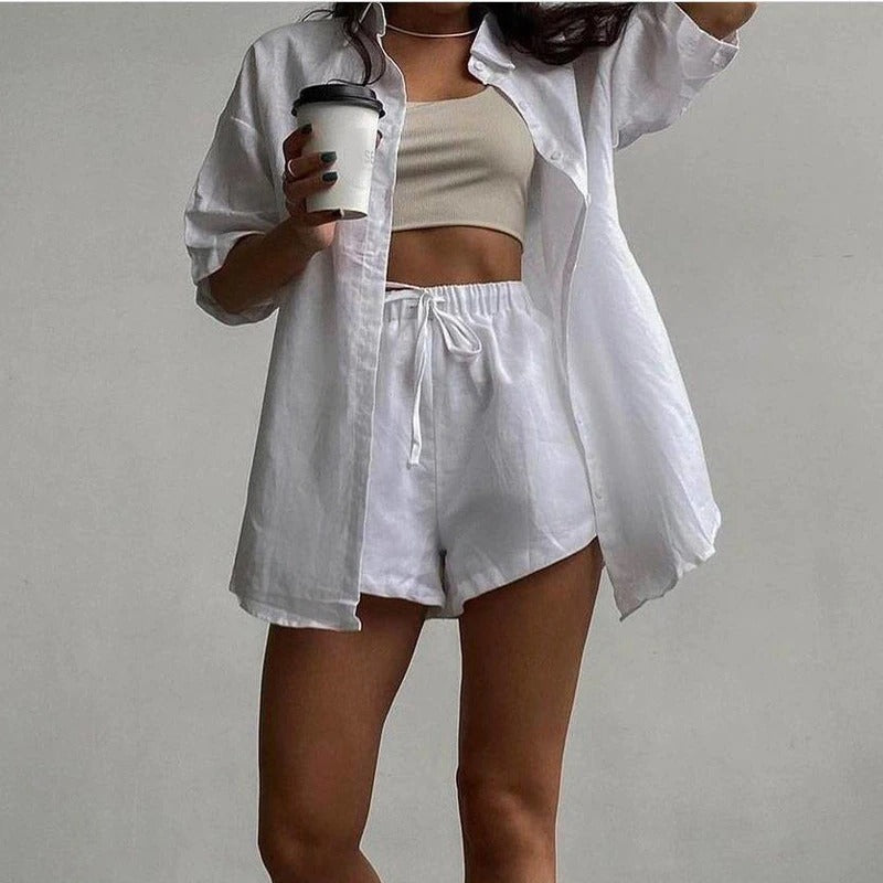 Coco Living Leisurely Cotton Two Piece Shorts Set Sleepwear & Loungewear White / S