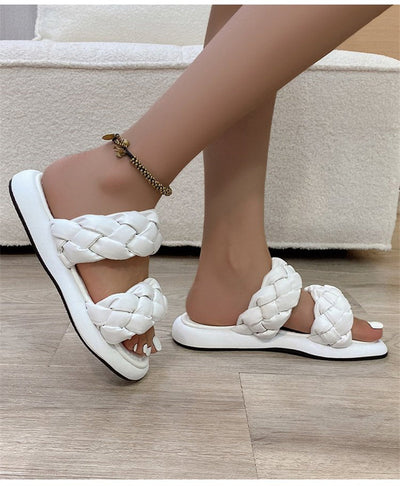 Coco Elona Double Braided PU Leather Slide Sandals slippers Cream / 5