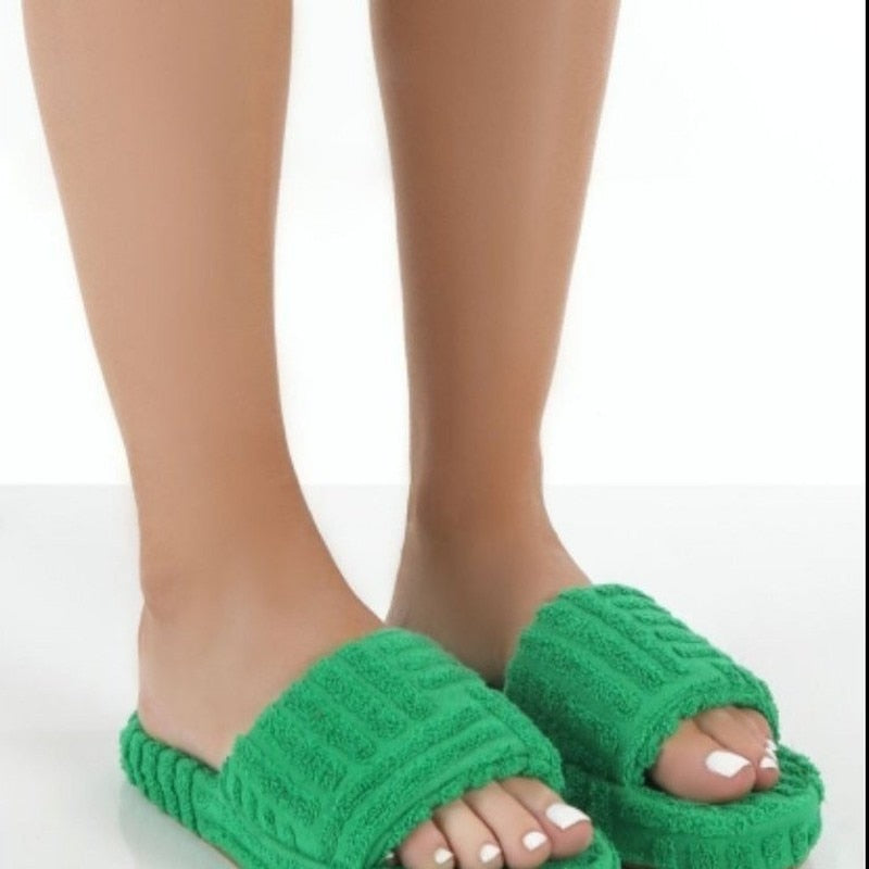 Coco Cute & Comfy Towel Style Slide Slippers slippers green / 35