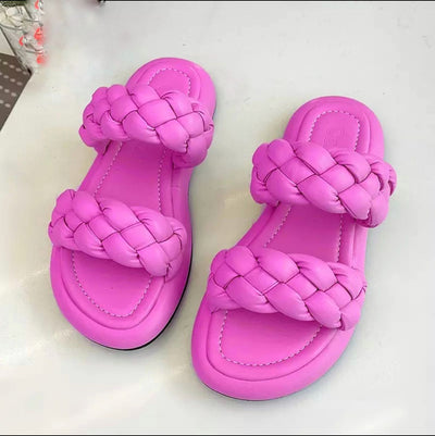 Coco Elona Double Braided PU Leather Slide Sandals slippers Pink / 5