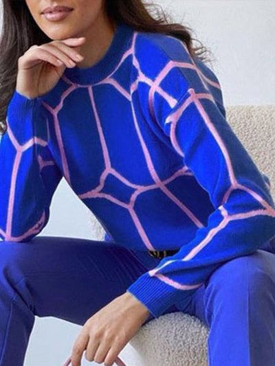 Coco Charlie Geometric Pattern Sweater Sweater Blue / S