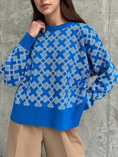 Coco Everyone's Fave Winter Pattern Sweater Sweater Blue / S