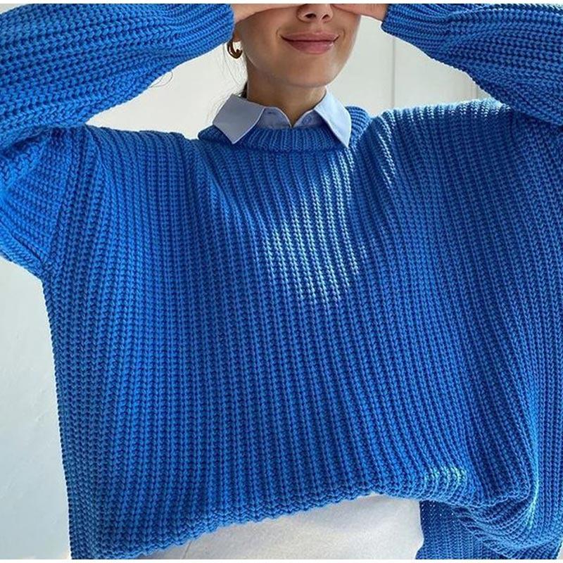 Coco Round Neckline Ribbed oversized Sweater Sweater Blue / S