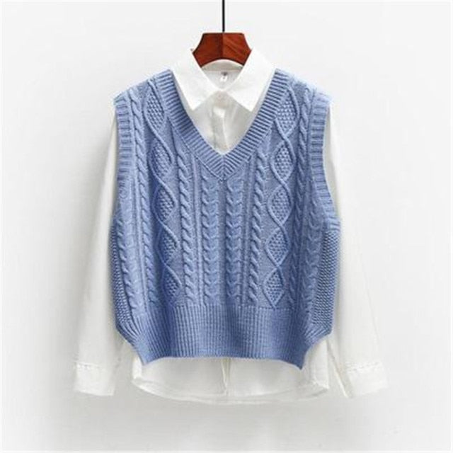 Coco Everyday Fave Knitted Vest Sweater Blue / XL