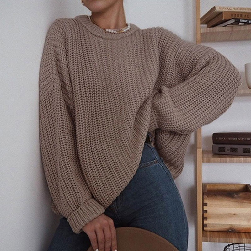Coco Round Neckline Ribbed oversized Sweater Sweater Brown / S