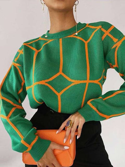 Coco Charlie Geometric Pattern Sweater Sweater Green / S
