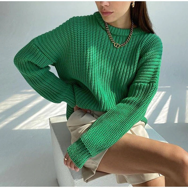 Coco Round Neckline Ribbed oversized Sweater Sweater Green / S