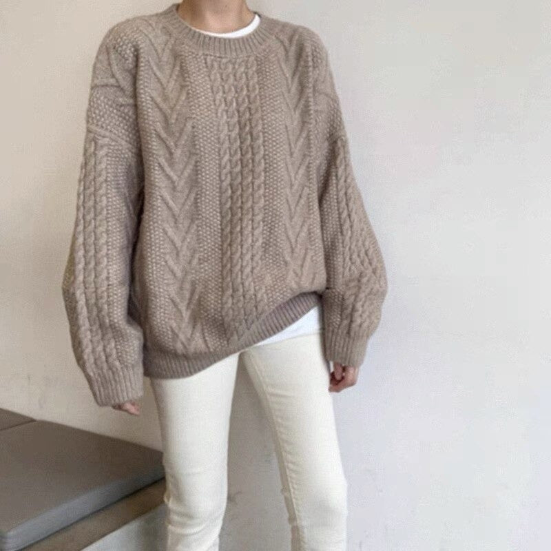 Coco Cable knit Loose Sweater Sweater One Size / Khaki