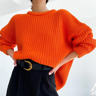 Coco Round Neckline Ribbed oversized Sweater Sweater Orange / S