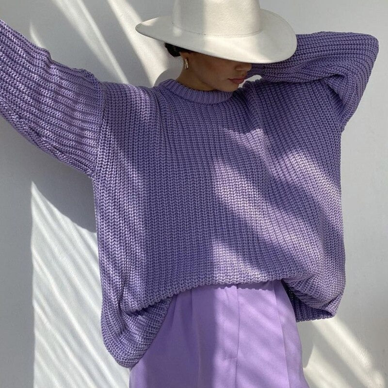 Coco Round Neckline Ribbed oversized Sweater Sweater Purple / S