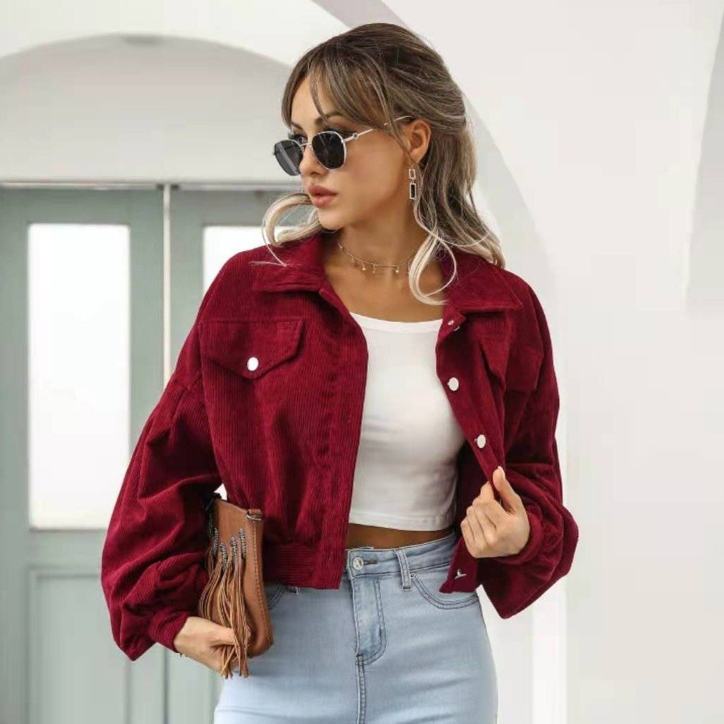 Coco Heard About You Corduroy Short Jacket Sweater Red Wine / S