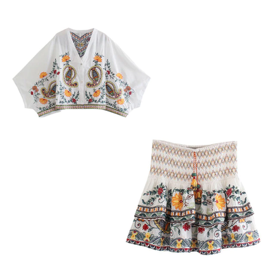 Coco Tickets To Paradise White Embroidered Top & Skirt Set