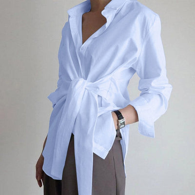 Coco Louise Sash Front Tie Button-Up Top Tops Blue / S