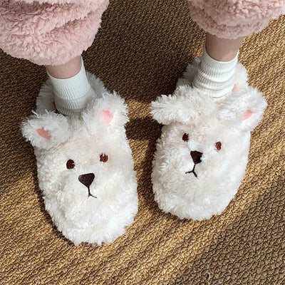 Coco Plush Puppy Fluffy Slippers White / 36-37
