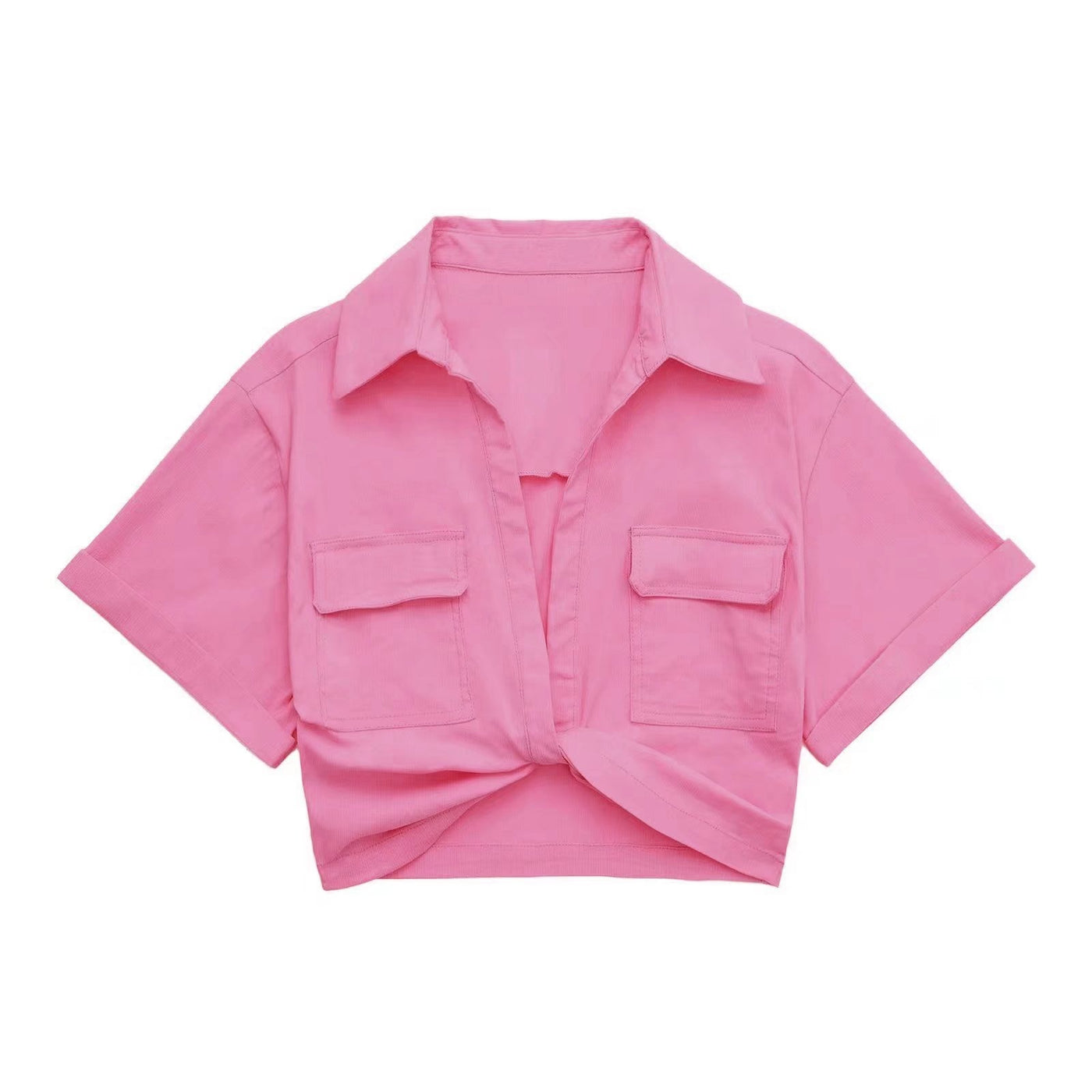 COCO Dayna Short Sleeves Wrapped Hem Cropped Shirt